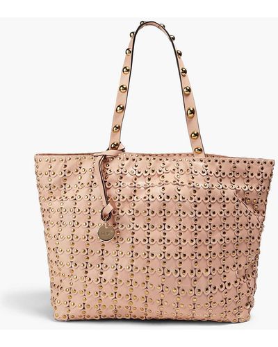 Red(V) Flower Puzzle Leather Tote - Pink