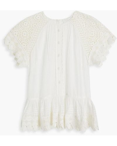 Zimmermann Bluse aus baumwoll-voile mit biesen und häkeleinsätzen - Weiß
