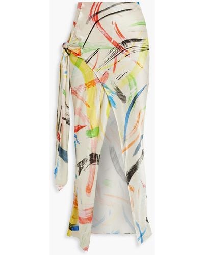 The Line By K Wrap-effect Printed Satin Midi Skirt - White