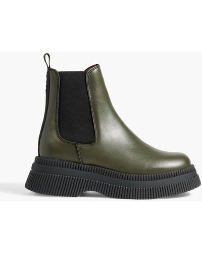 Ganni Leather Platform Chelsea Boots - Green