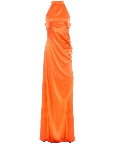retroféte Sandy Ruched Stretch-silk Satin Maxi Dress - Orange