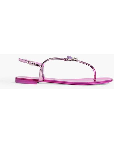 Giuseppe Zanotti Alphonsine Crystal-embellished Faux Mirrored-leather Sandals - Pink