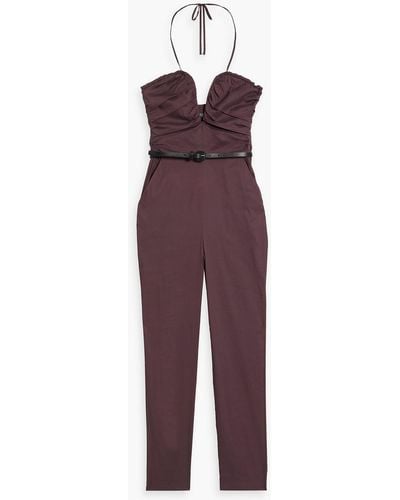 Zeynep Arcay Pleated Cotton-blend Poplin Halterneck Jumpsuit - Purple