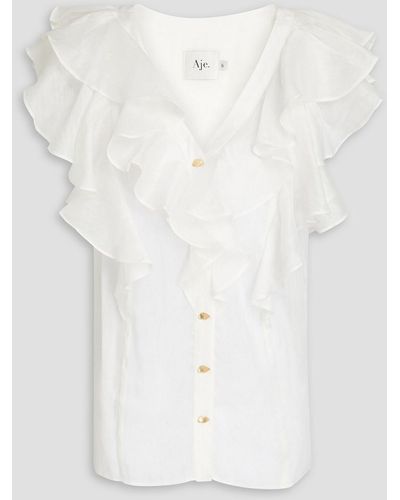 Aje. Michelle Ruffled Linen And Silk-blend Top - White