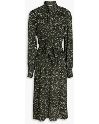 Officine Generale Sibylle Pussy-bow Printed Crepe Midi Dress - Green
