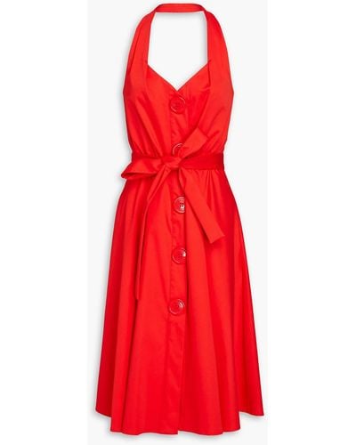 Moschino Belted Gathe Poplin Halterneck Dress - Red