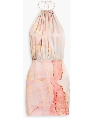 retroféte Anahita neckholder-minikleid aus satin aus stretch-seide mit print - Pink
