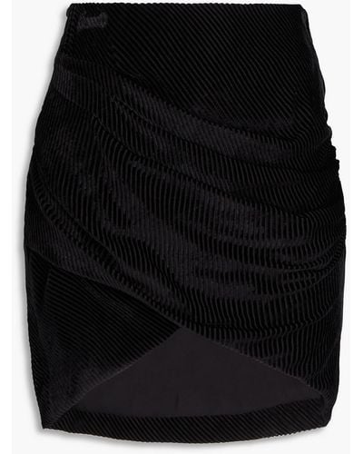 IRO Wrap-effect Draped Devoré-velvet Mini Skirt - Black