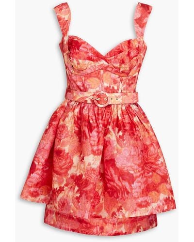 Zimmermann Floral-print Corseted Linen-silk Mini Dress - Red