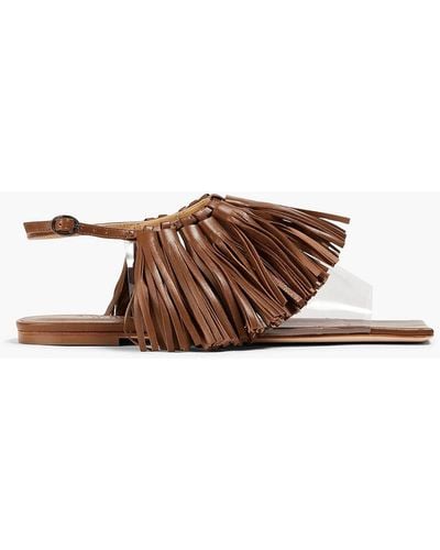 A.W.A.K.E. MODE Charlie Fringed Leather And Pvc Sandals - Brown