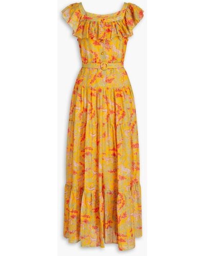Saloni Jemma Ruffled Printed Cotton And Silk-blend Maxi Dress - Yellow