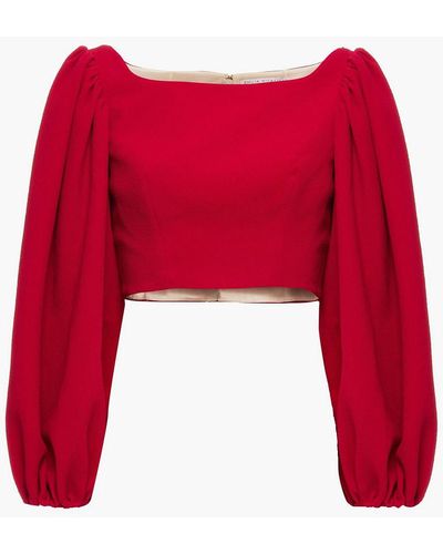 Emilia Wickstead Cropped Gathe Textu Stretch-crepe Top - Red