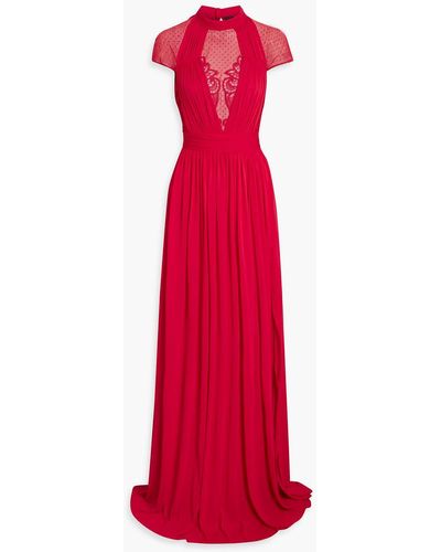 Zuhair Murad Cutout Point D'esprit-paneled Jersey Gown - Red