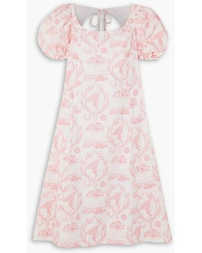SINDISO KHUMALO Palesa Cutout Printed Cotton-poplin Midi Dress - Pink