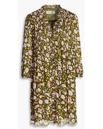 Diane von Furstenberg Layla Pintucked Floral-print Chiffon Mini Dress - Green