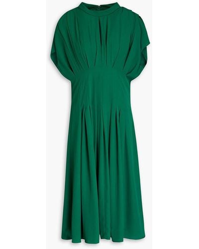 Mikael Aghal Pleated Crepe Midi Dress - Green