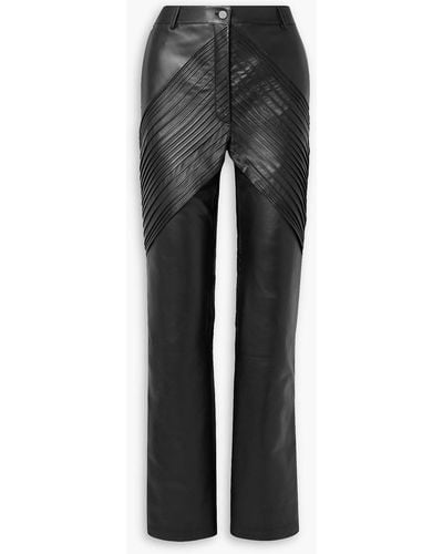 Peter Do Pintucked Leather Straight-leg Pants - Black