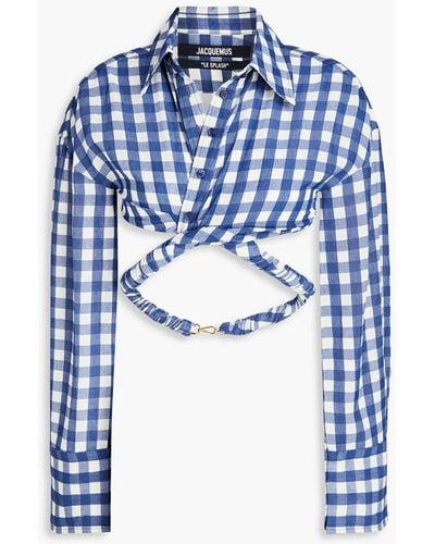 Jacquemus Vichy Cropped Gingham Crepe Shirt - Blue