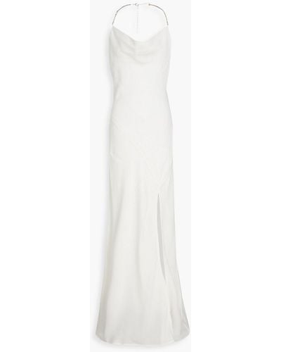 Nicholas Melia Crystal-embellished Draped Crepe Halterneck Maxi Dress - White