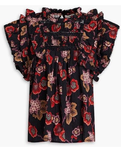 Sea Lucinda Ruffled Floral-print Cotton Top - Red
