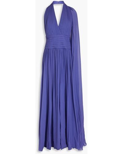 Elie Saab Wrap-effect Pleated Silk-georgette Maxi Dress - Purple