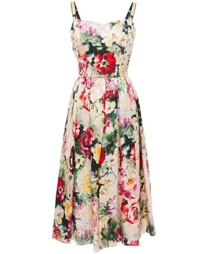 Dolce & Gabbana Gathered Floral-print Silk-organza Midi Dress