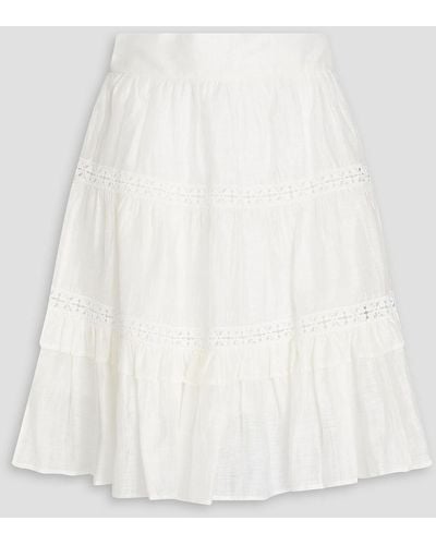 Sandro Guipure Lace-trimmed Linen-blend Gauze Skirt - White