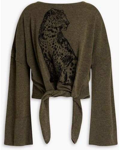 Roberto Cavalli Knotted Jacquard-knit Wool-blend Sweater - Green
