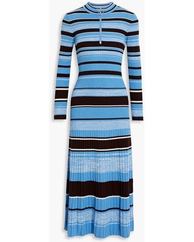 10 Crosby Derek Lam Taryn Striped Ribbed Merino Wool Midi Dress - Blue