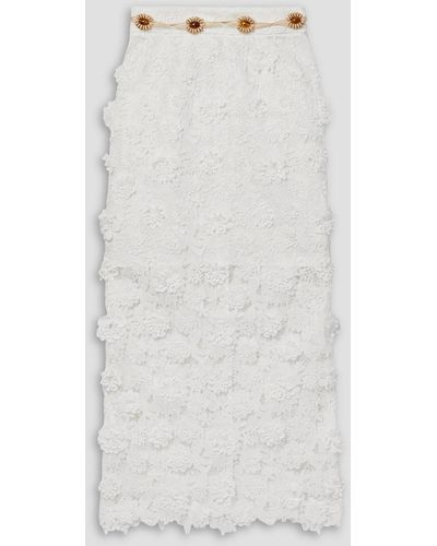 Zimmermann Raie Belted Guipure Lace Midi Skirt - White