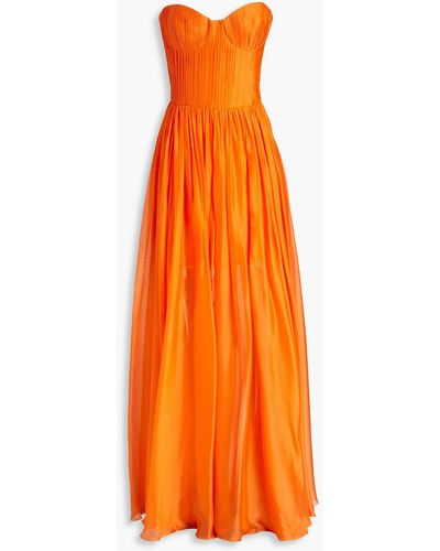 Rasario Pleated Silk-chiffon Gown - Orange
