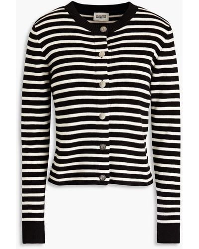 Claudie Pierlot Striped Ribbed Wool And Cotton-blend Cardigan - Black