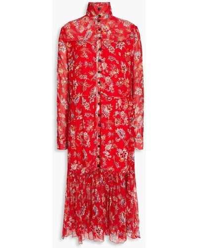 Rag & Bone Libby Gathe Floral-print Crepon Mini Shirt Dress - Red