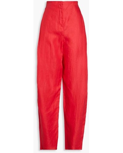 Emporio Armani Pleated Linen-twill Tapered Trousers