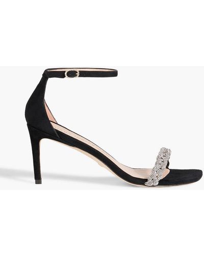 Stuart Weitzman Crystal-embellished Suede Sandals - White