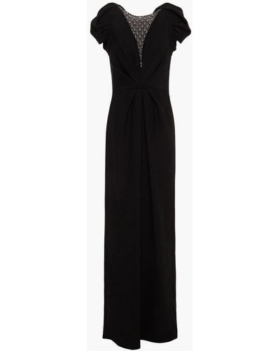 Jenny Packham Embellished Tulle-paneled Stretch-crepe Gown - Black