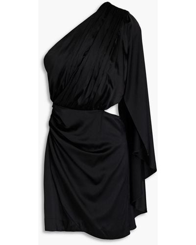 retroféte Mae One-sleeve Cutout Silk-blend Satin Mini Dress - Black