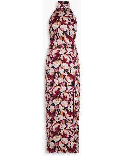 Nicholas Ramina neckholder-robe aus crêpe aus seidensatin mit floralem print - Rot