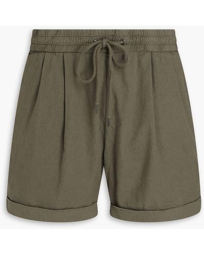 James Perse Pleated Linen-blend Shorts - Green