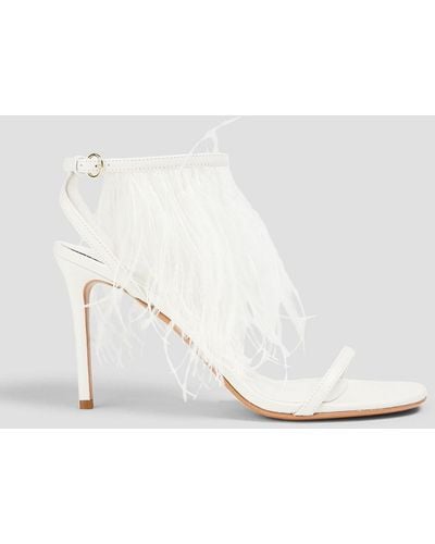 Emilio Pucci Feather-embellished Leather Sandals - White