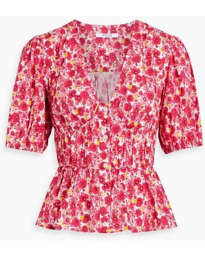 10 Crosby Derek Lam Floral-print Cotton-blend Poplin Top - Red