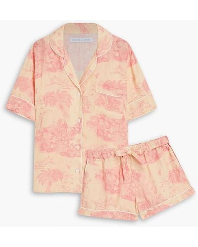 Desmond & Dempsey Printed Linen Pyjama Set - Pink