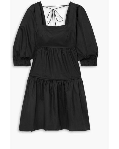 Three Graces London Bahni Tiered Cotton-poplin Mini Dress - Black