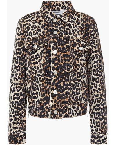 Ganni Zip-detailed Leopard-print Denim Jacket - Multicolour