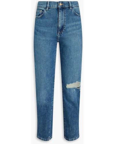 DL1961 Bella Cropped Distressed High-rise Slim-leg Jeans - Blue
