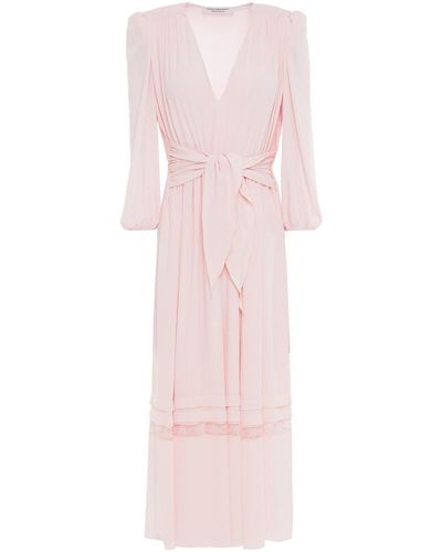 Philosophy Di Lorenzo Serafini Tie-front Lace-trimmed Crepe De Chine Midi Dress - Pink