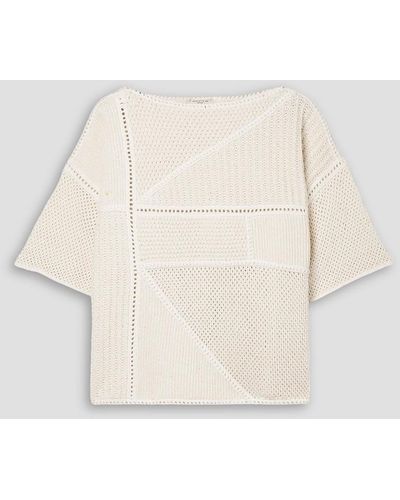 Lafayette 148 New York Sequin-embellished Open-knit Cotton-blend Jumper - Natural