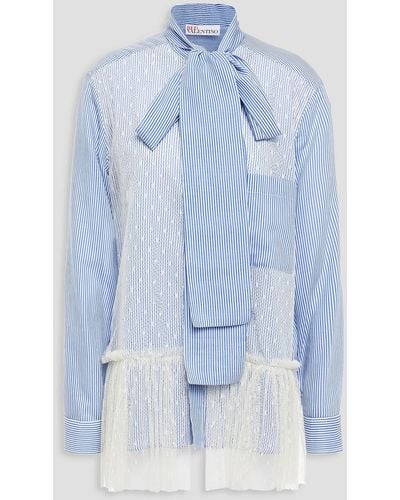 RED Valentino Pussy-bow Point D'esprit And Striped Cotton And Silk-blend Blouse - Blue