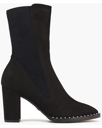 Stuart Weitzman Fifer Faux Pearl-embellished Suede Ankle Boots - Black