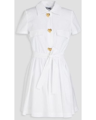 Moschino Button-embellished Cotton-blend Poplin Mini Shirt Dress - White